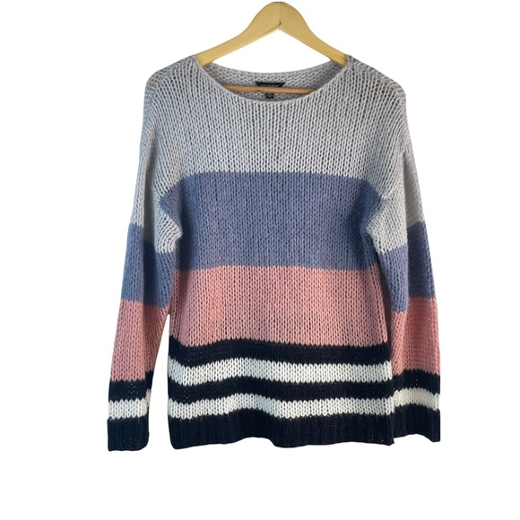 Lucky Brand Bold Stripe Pullover Wool Blend Fuzzy Knit Sweater Size Small - Picture 4 of 14